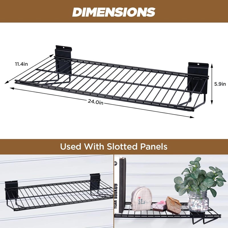 BAKEWAY 24-Inch Width Slatwall Shelves, Duty Storage Slatwall Shelf, Slat Wall Wire Shelf, Black Slatwall Accessories -2 Pack - Image 3